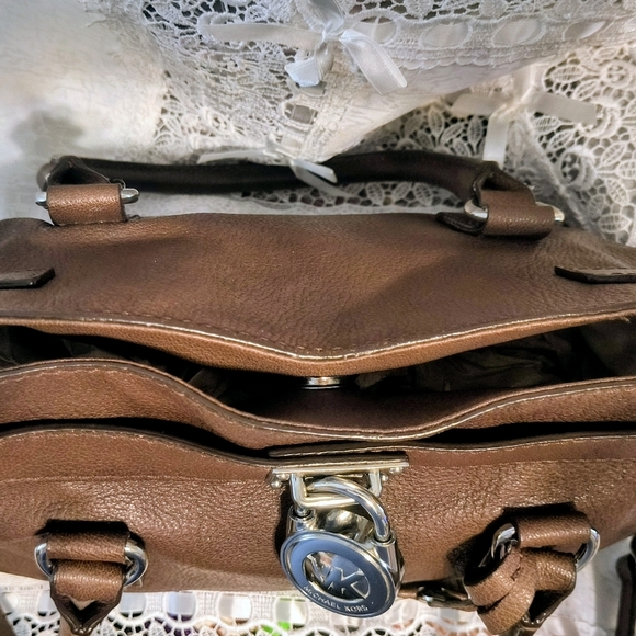 Michael Kors Hamilton Genuine Leather Brown Satchel Shoulder Bag - Picture 3 of 13